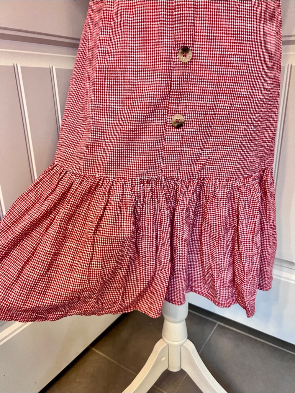 Bombay Paisley Women's Red Midi Gingham Dress with Rose Embroidery Pockets XS - Picture 8 of 16